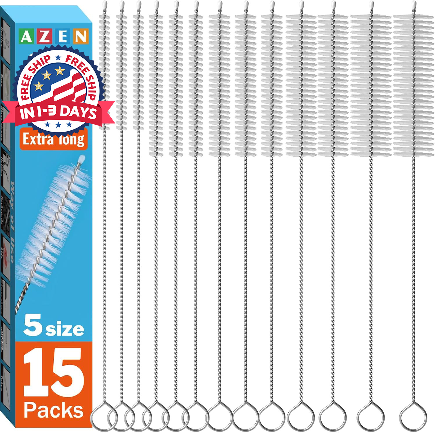 Juego de 15 cepillos reutilizables para limpiar pajitas, 30 cm extra largos