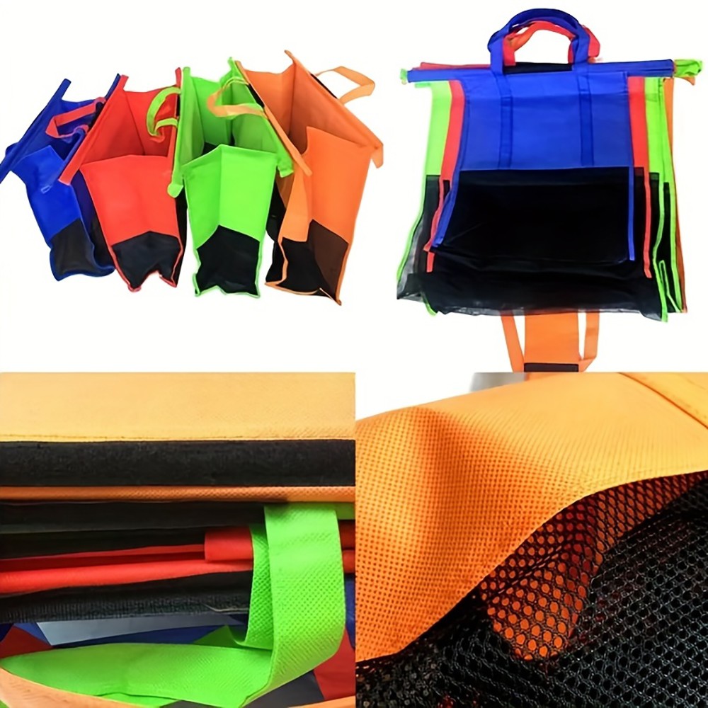 Beautiful Giant Foldable Reusable Grocery Cart Organizer 4Pcs Mesh Trolley Bags