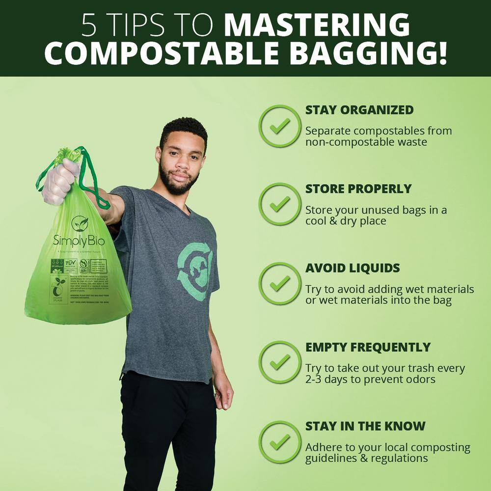 3 Gal. Compostable Trash Bags, Drawstring Heavy Duty 1 Mil., Small Kitchen Food