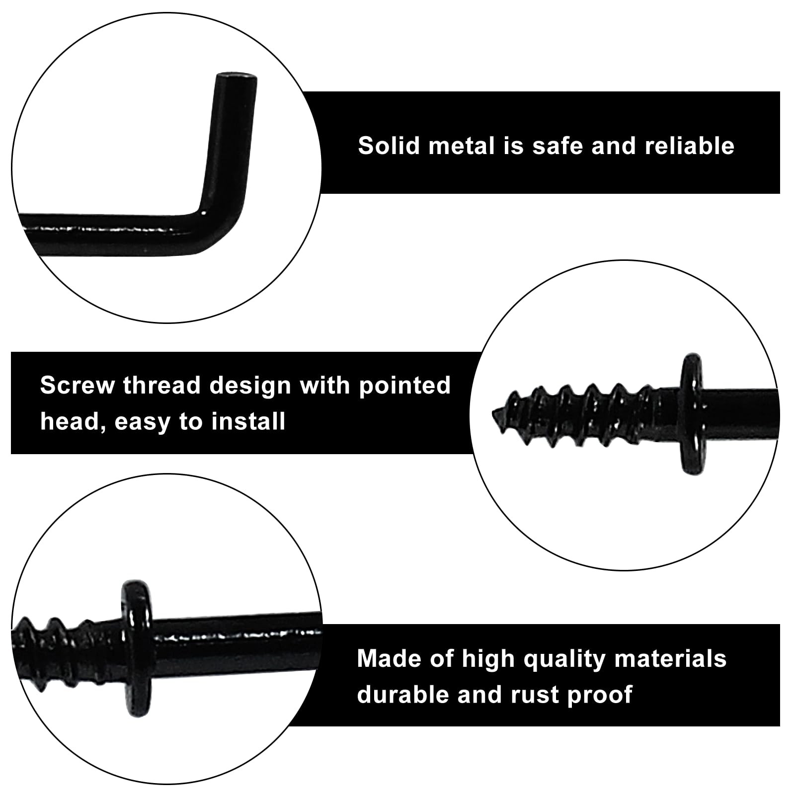 100 PCS 1/2 Inch Black L Screw Hooks Metal Square Bend Right Angle Hanging