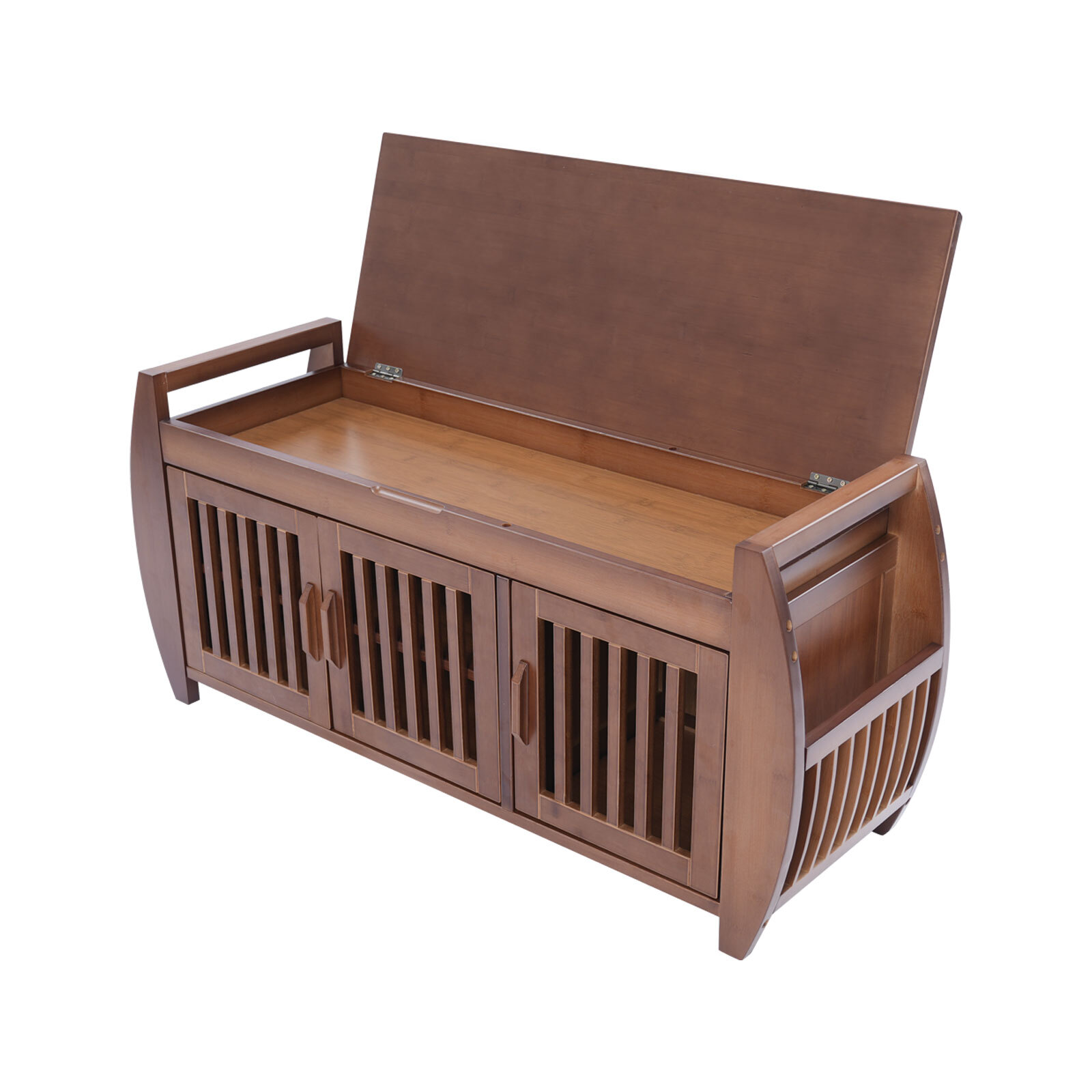 Bamboo Shoe Storage Bench With Cushion & Hidden Storage, 150kg Capacity
