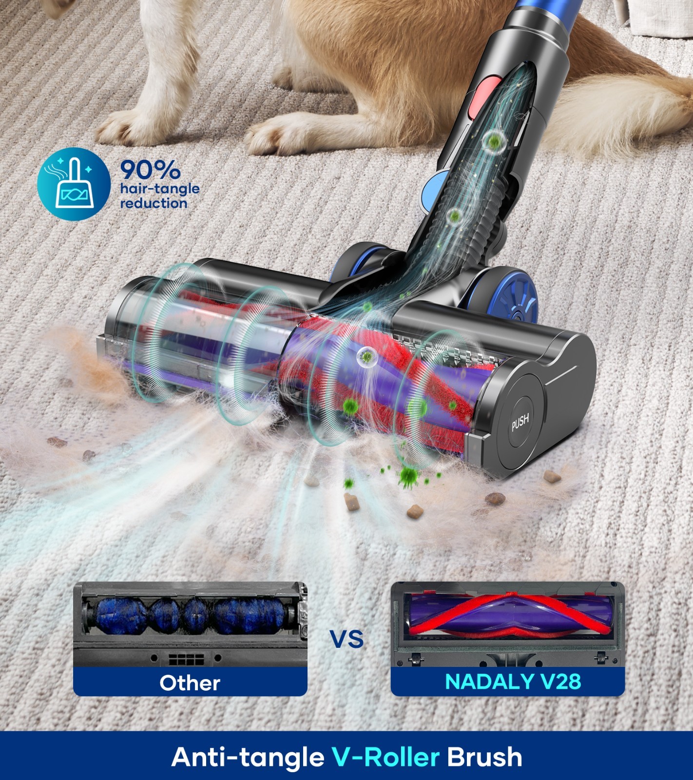 Cordless Vacuum Cleaner 65KPa Brushless Motor 75min Stick for Pet Hair Hardwood