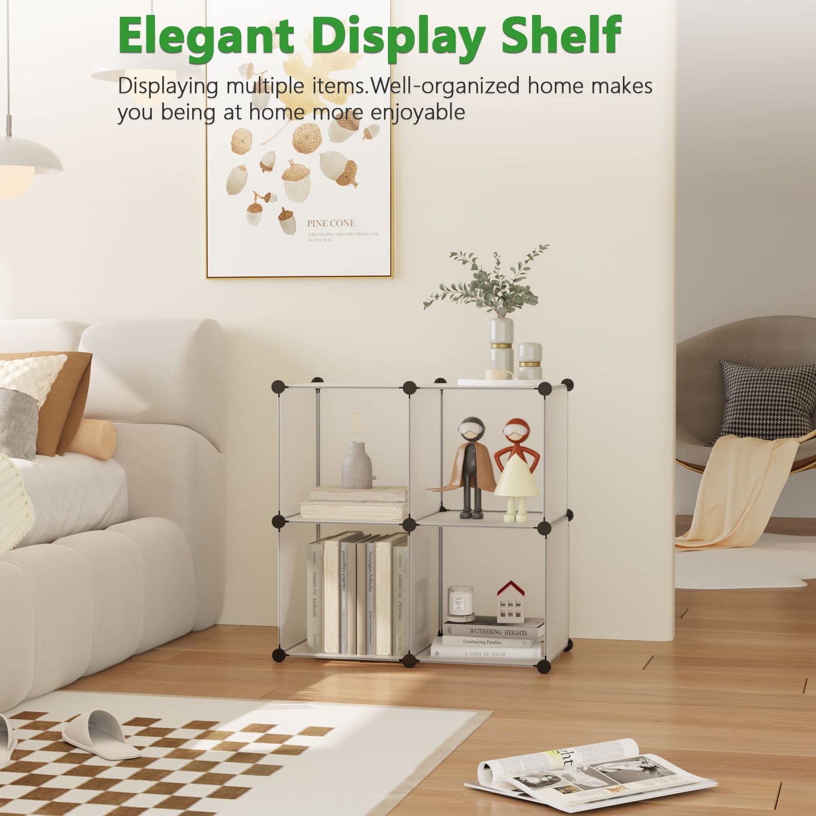 Plastic Cube Storage Organizer, 4-Cube Shelves Units, White