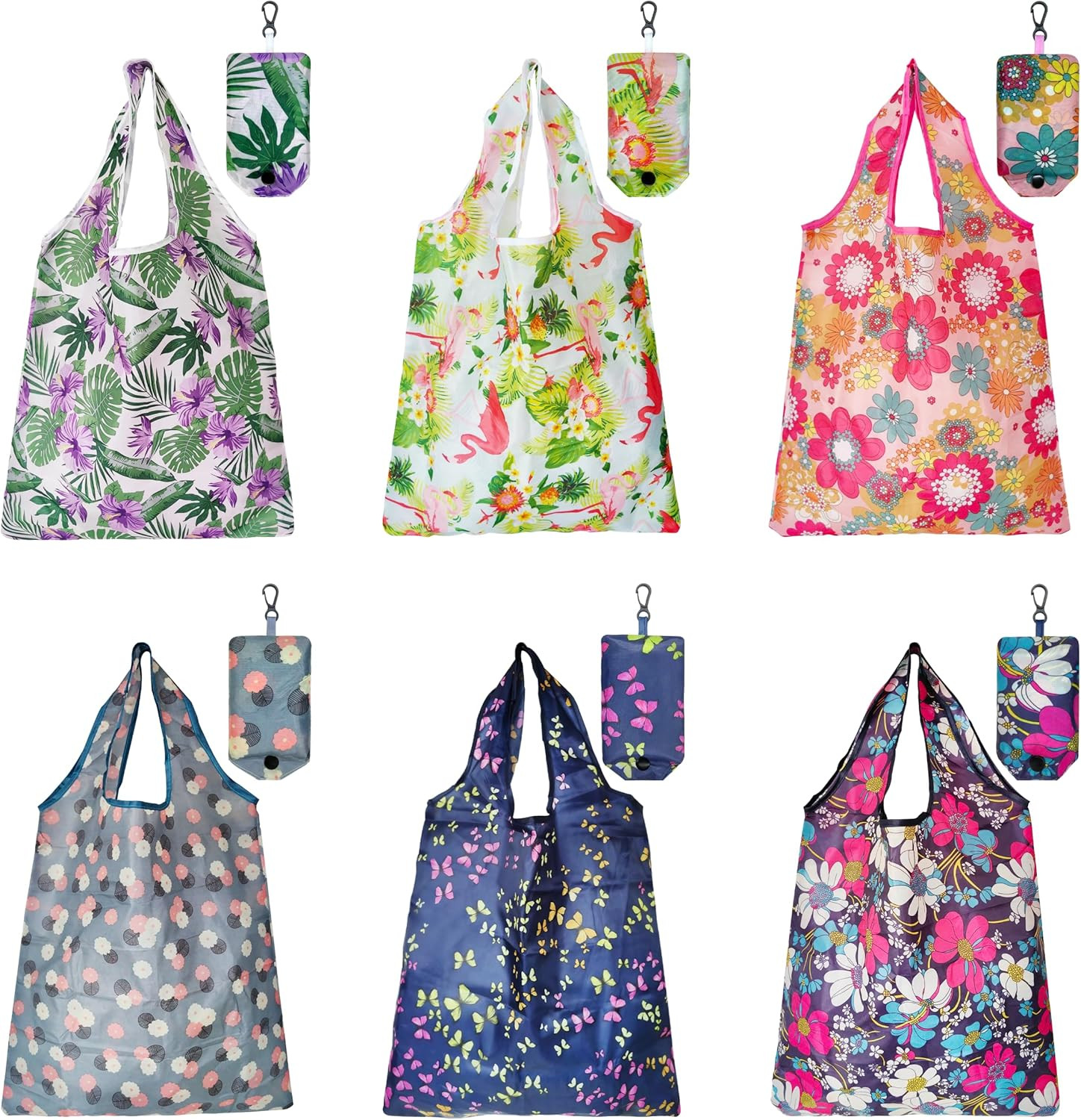 6 Pcs Reusable Shopping Bags, Foldable Grocery Bags in Pocket