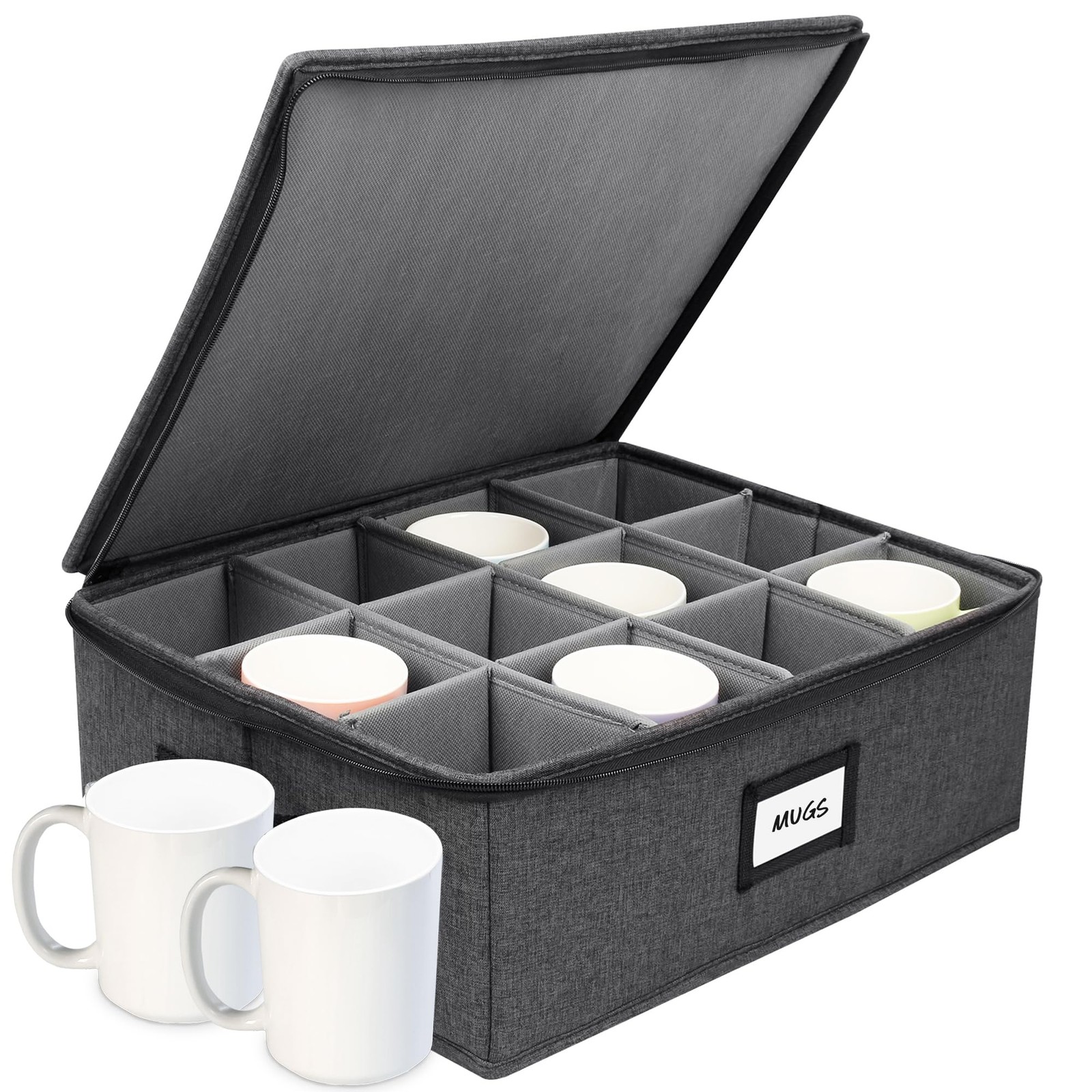 HOMELUX THEORY Mug Storage Box with Dividers Hard 8. Storage, Dark Gray