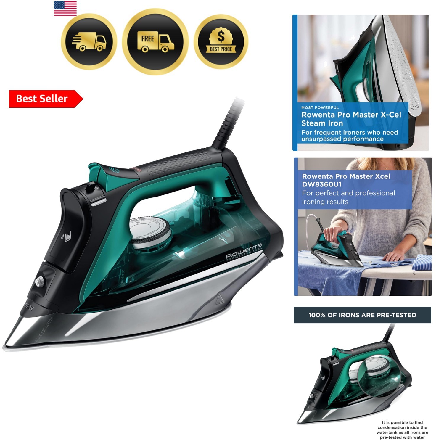 Pro Master Stainless Steel Soleplate Steam Iron for Clothes, Anti-Drip Protec…