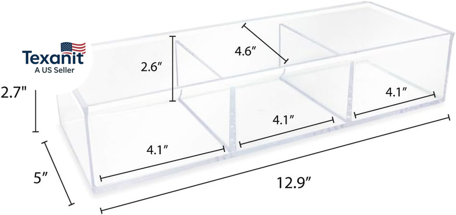 Large 3-Compartment Acrylic Stackable Organizer (12.9″ L X 5″ W X 2.7″ H), Multi