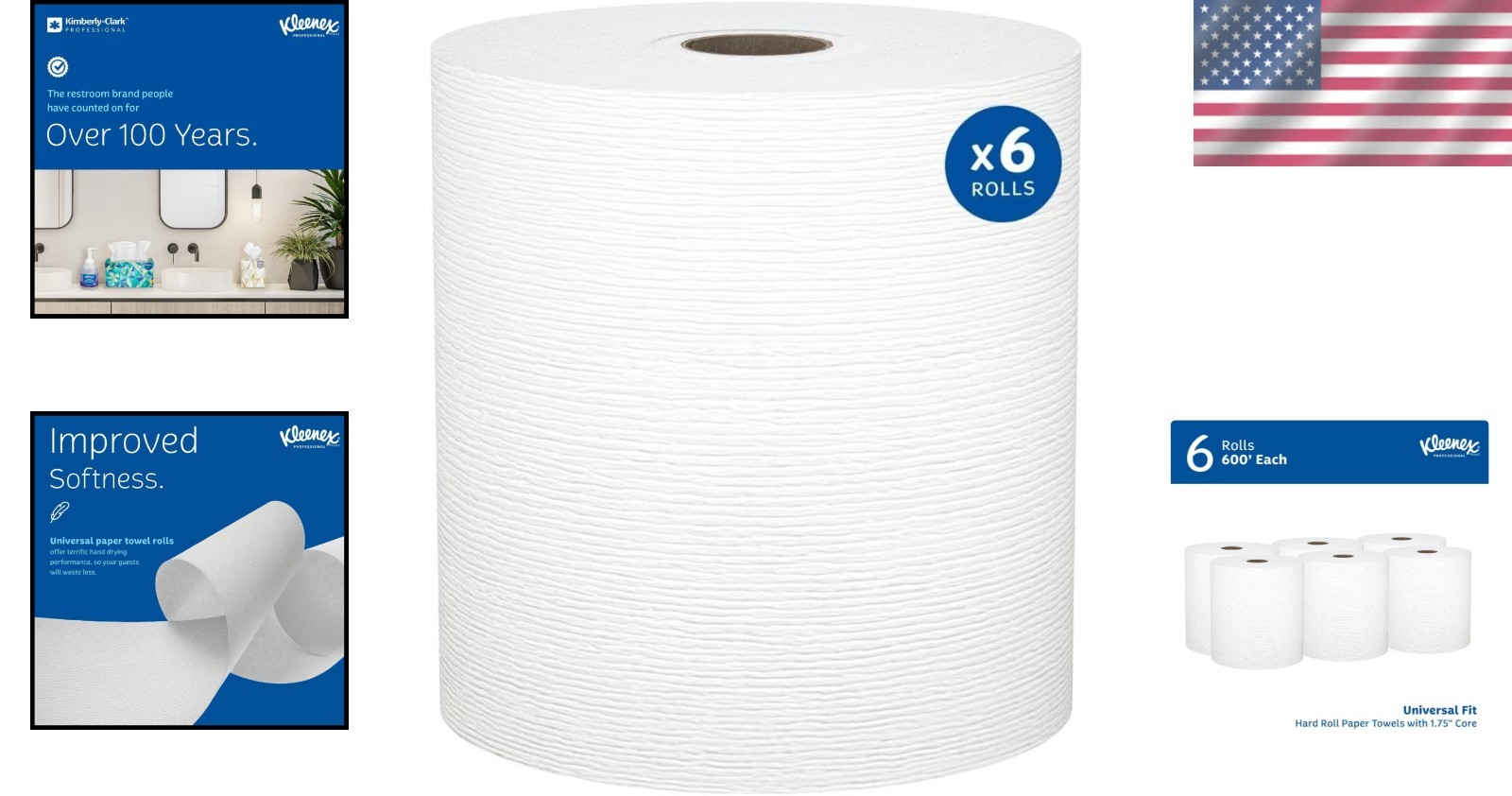 Universal Hard Roll Paper Towels, Bulk – 6 Rolls, 600′ Each with High Absorbency