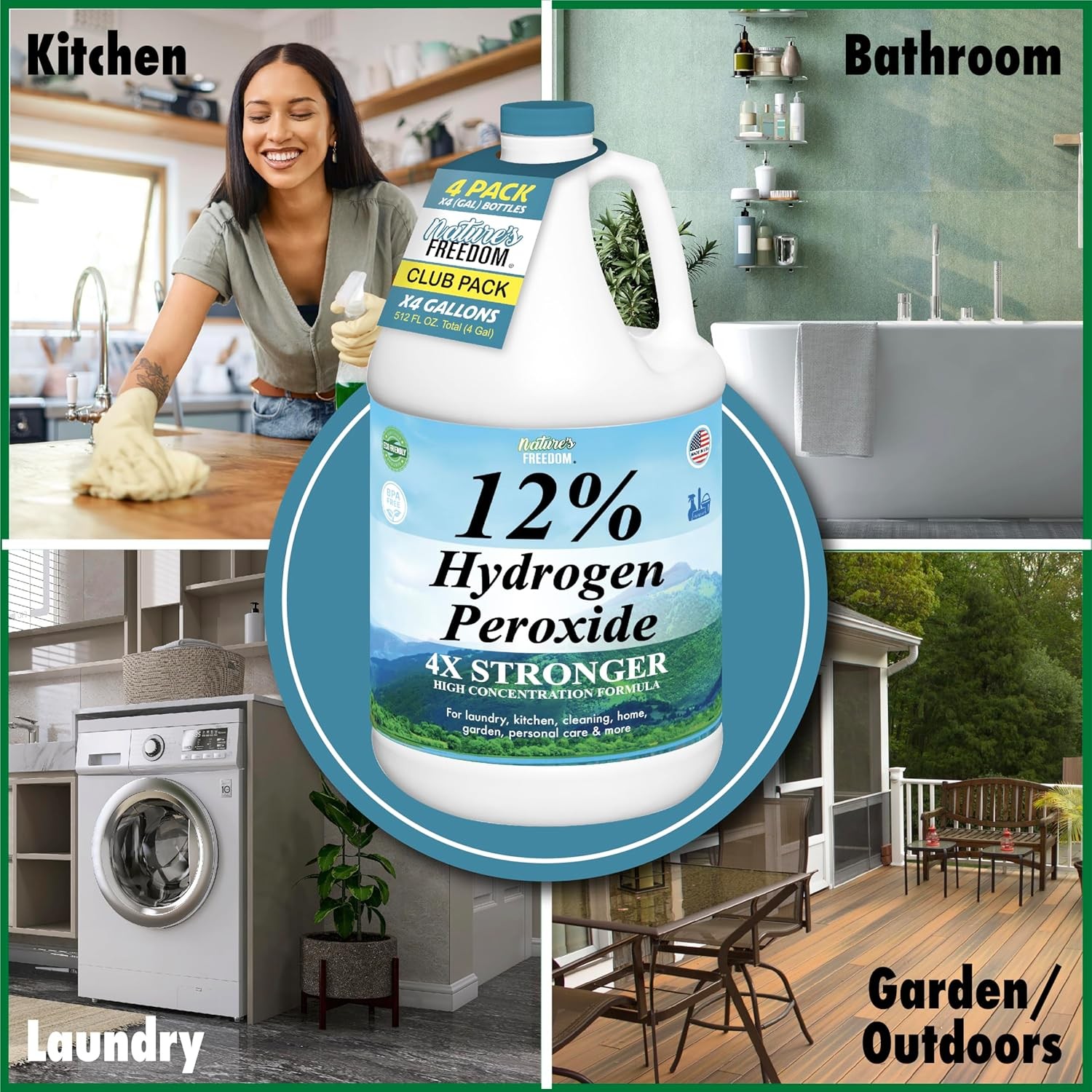 Freedom Hydrogen Peroxide 12%,4 Gallons, Purified Water and Food Grade H2O2 Only