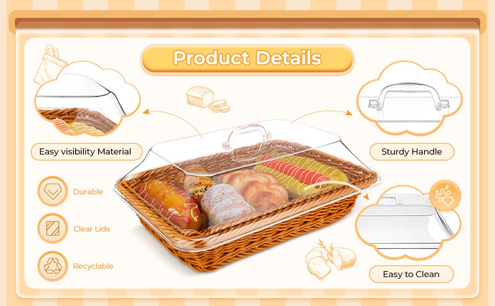 2 Pack Wicker Large Bread Basket with Acrylic Lid Housewarming Woven