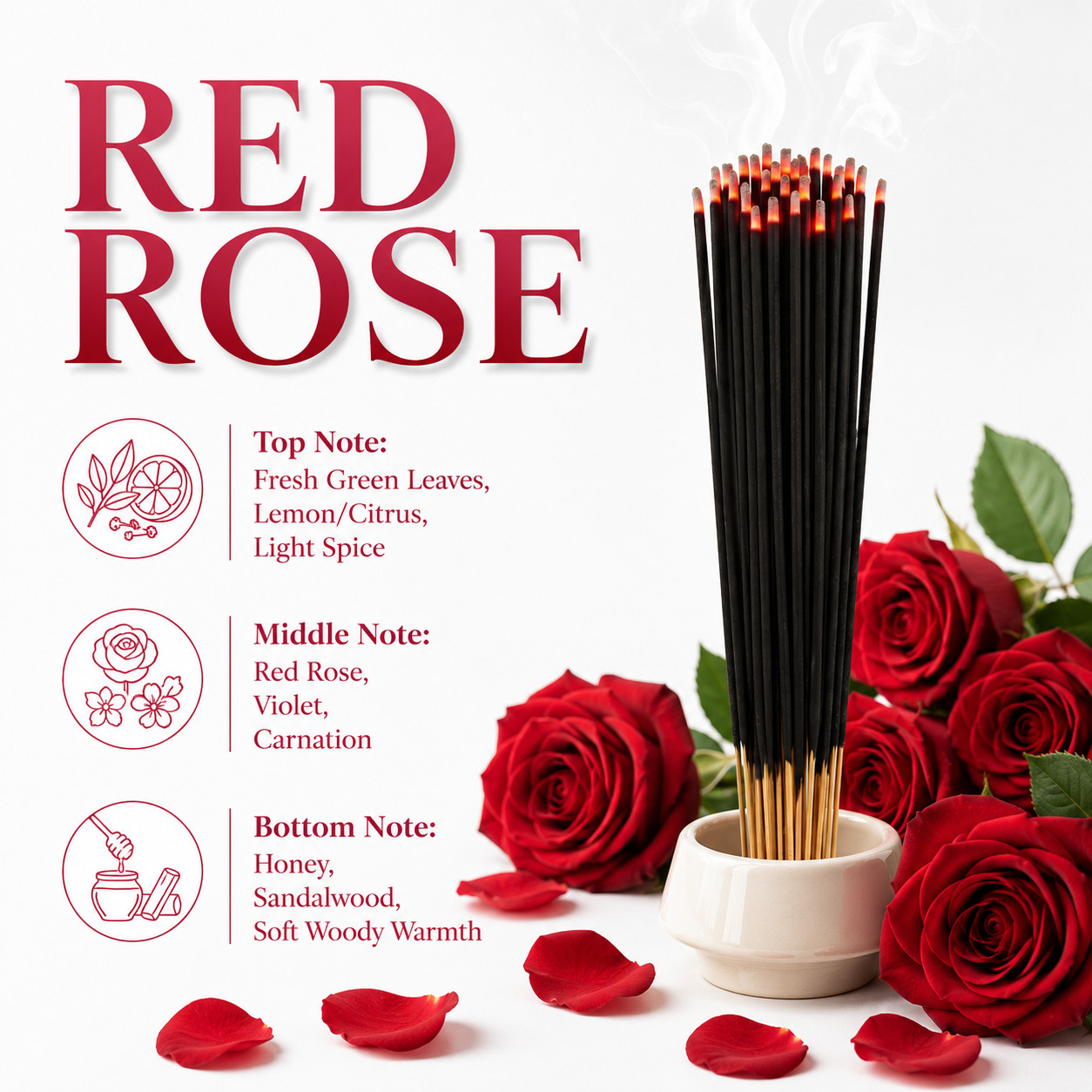RED ROSE Incense Sticks 11″ Bulk Pack Wholesale Hand Dipped Lot