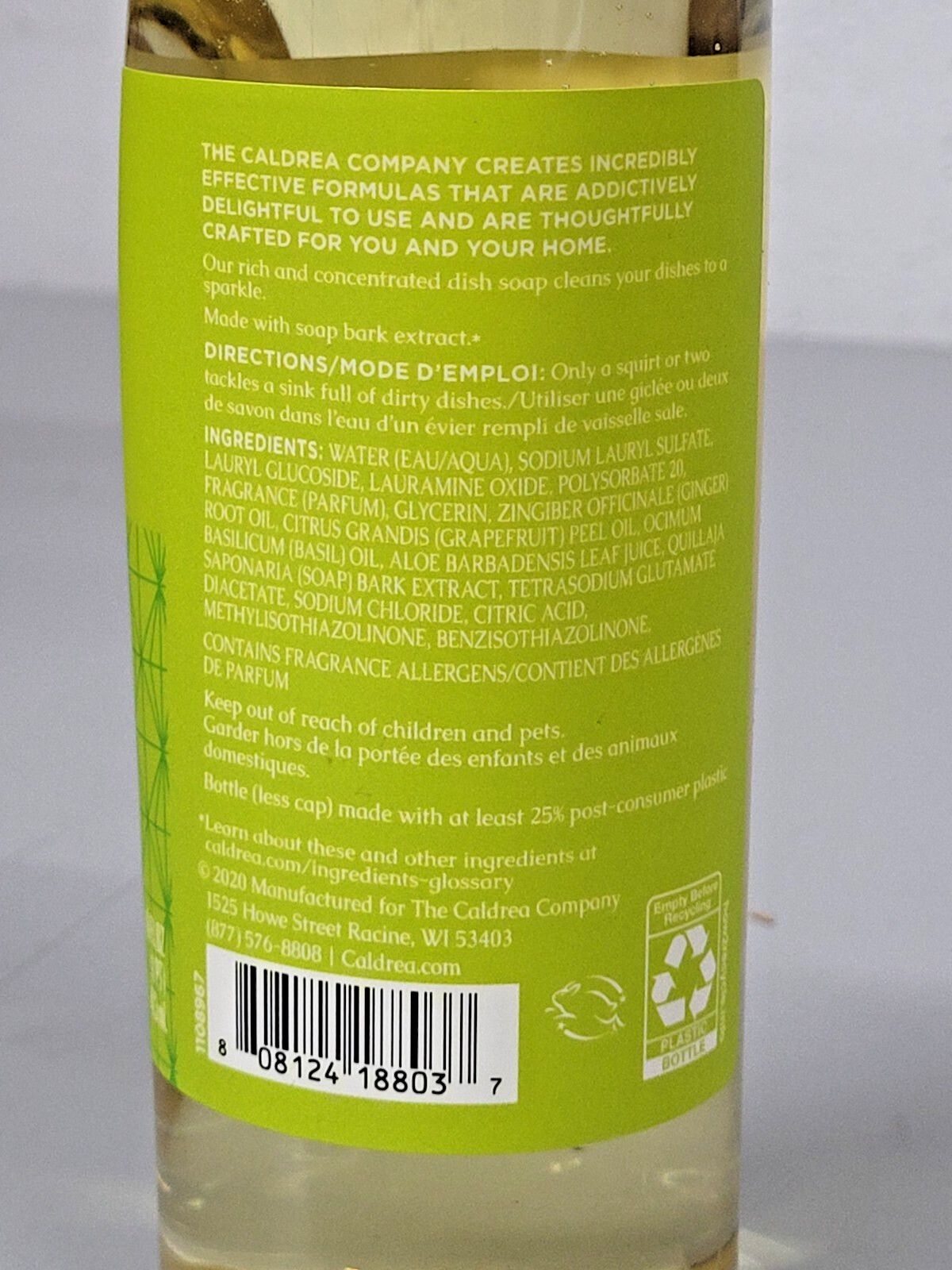 Caldrea Dish Soap, GINGER POMELO 16 fl oz DISCONTINUED