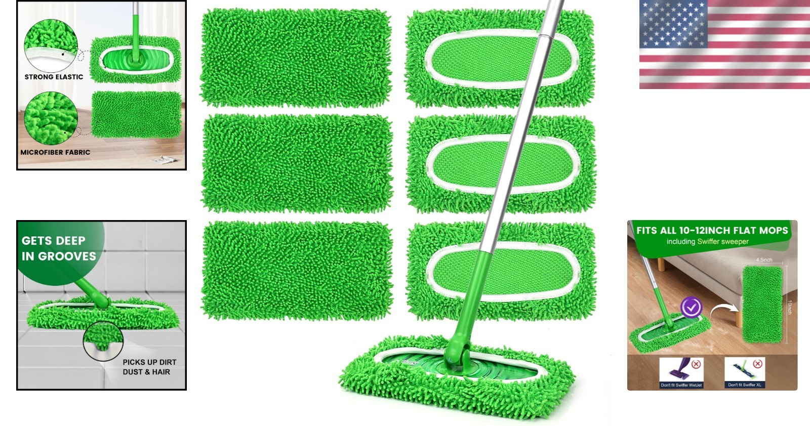 Versatile Reusable Mop Pads – 6 Microfiber Refills for Any Floor Surface