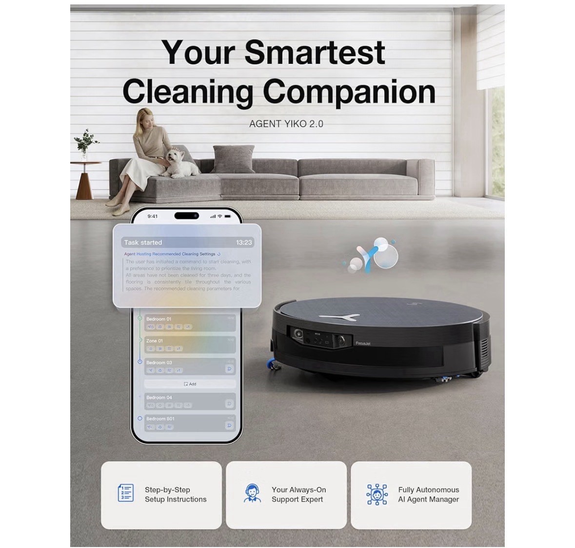 ECOVACS DEEBOT X12 OMNICYCLONE Robot Vacuum, FocusJet Pre-Spray Roller Mop