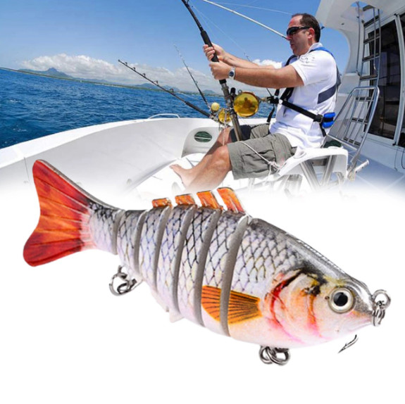 Lure Lifelike 7 Segment Bionic Bait Treble Hooks Sink Shake Fishing 10cm