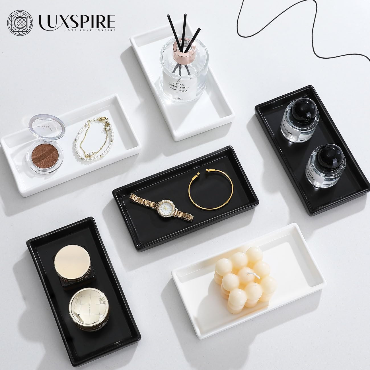 Bathroom Vanity Tray, Mini Soap Dispenser, Small Ceramic Perfume and Jewelry Dis