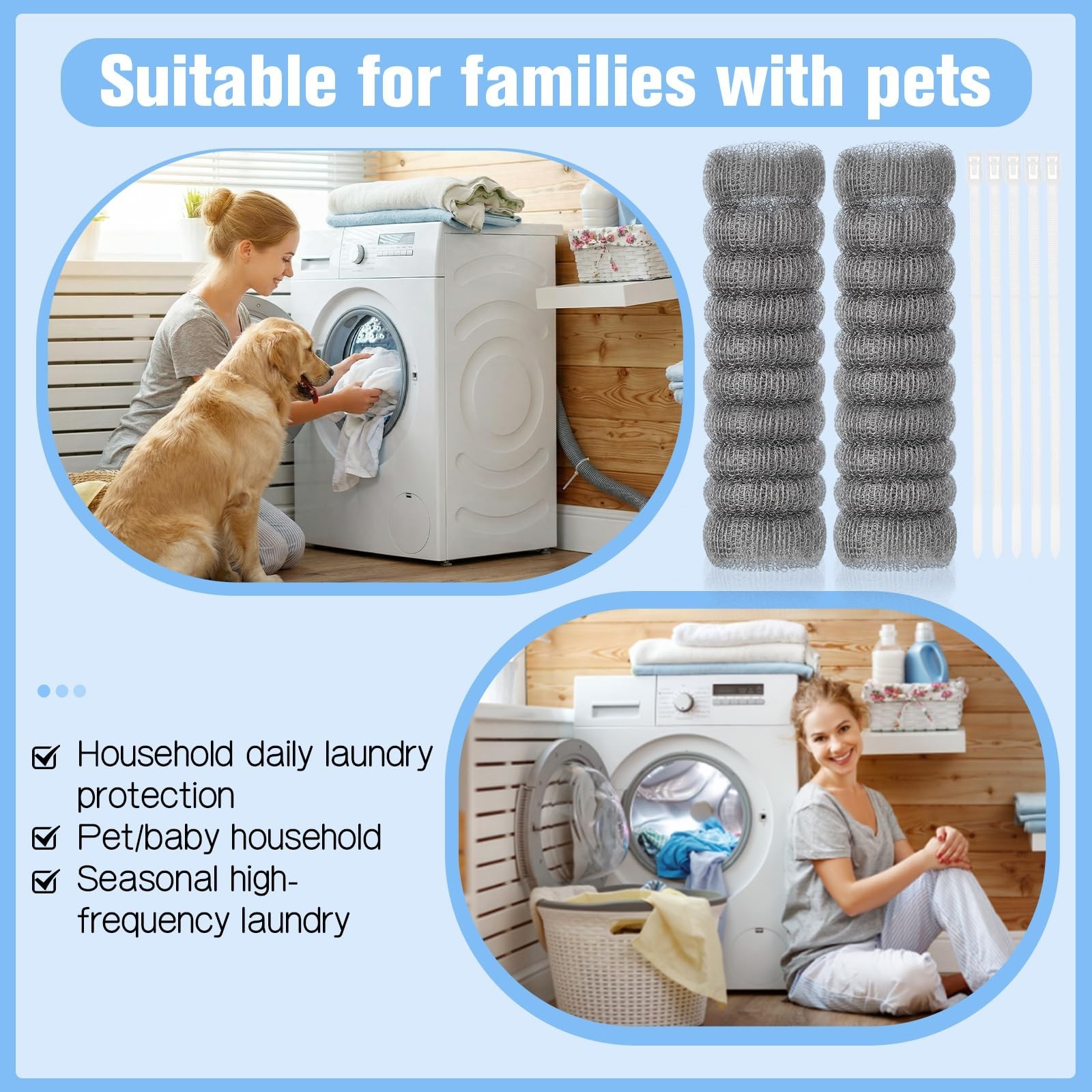 400 Pack Washing Machine Lint Traps – Stainless Steel Mesh Filters with Cable Ti