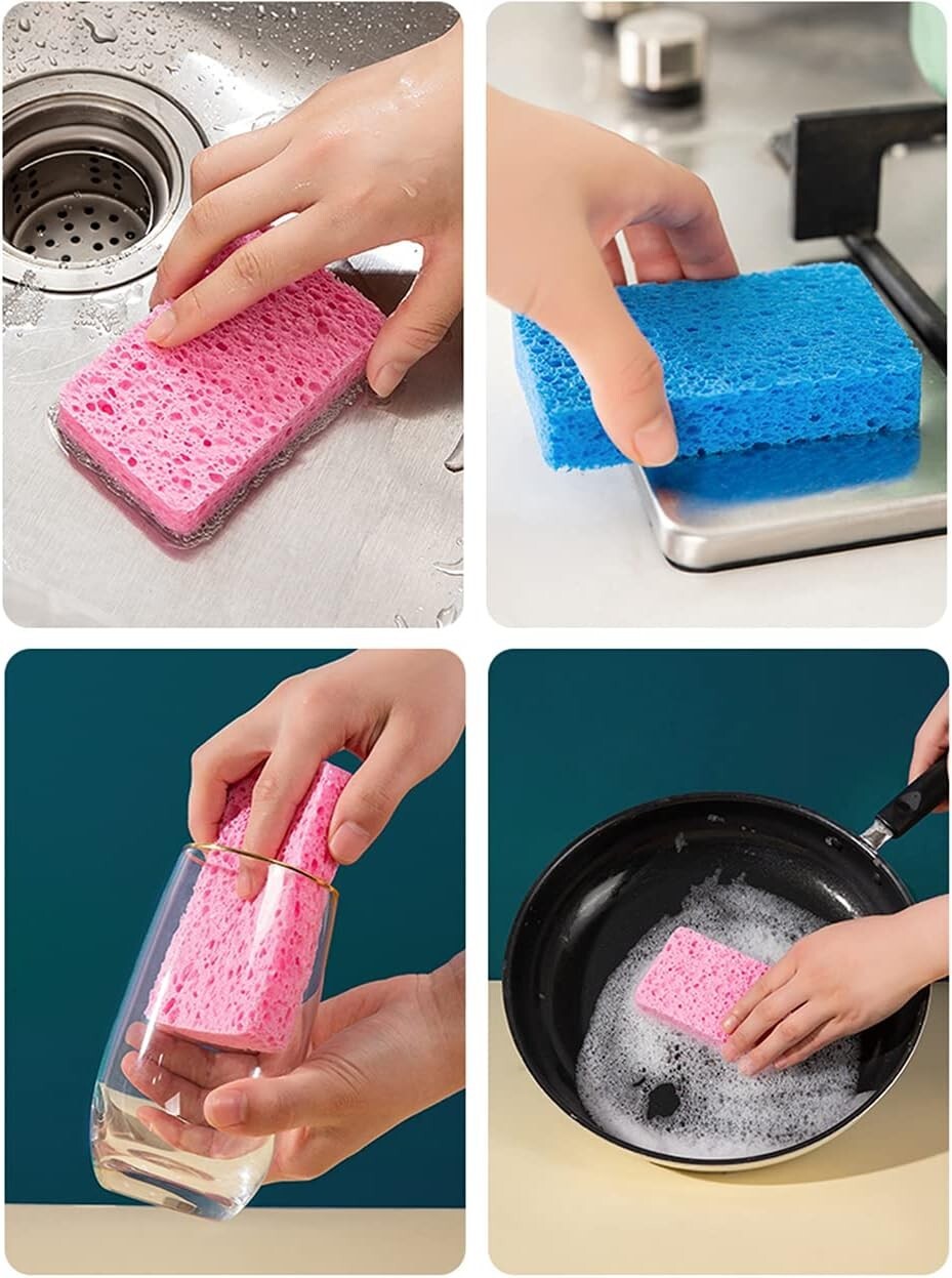 12-Count Kitchen Sponges Compressed Cellulose Sponges Non-Scratch-Free Shipping