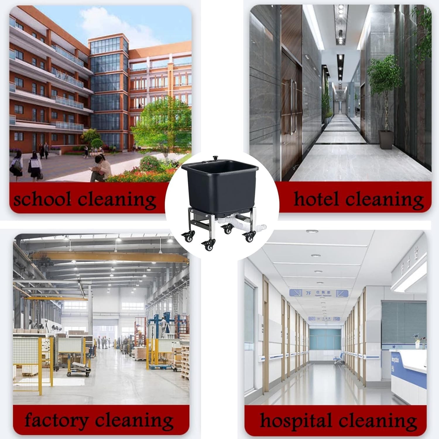 Freestanding Floor Commercial Mop Sink with Rollers, Plastic Mop Sink Service…