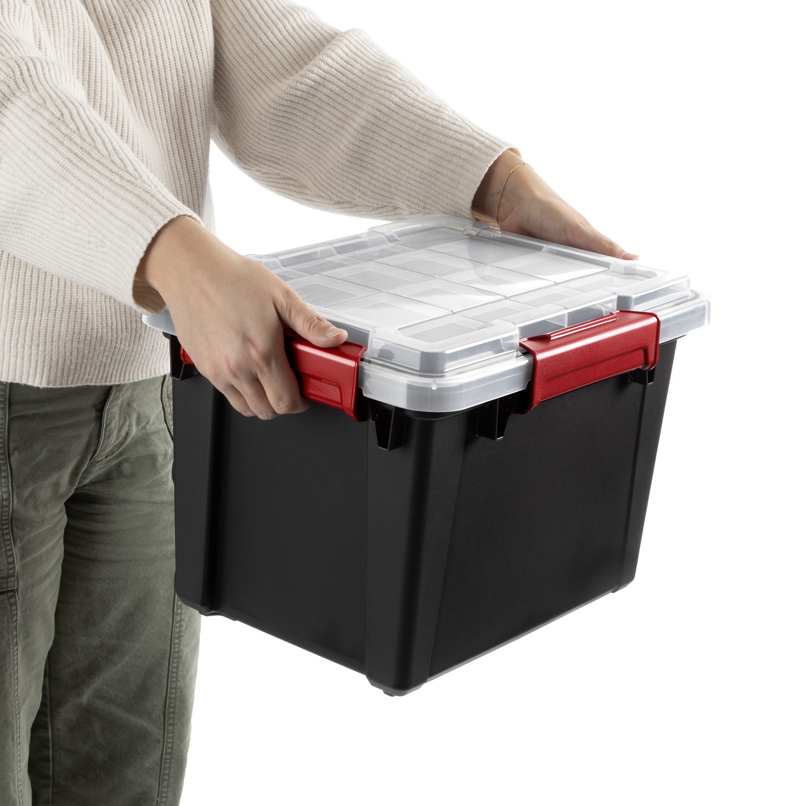Sterilite 5 Gal Gasket Box, Stackable Storage Container with Lid, Black, 12 Pack