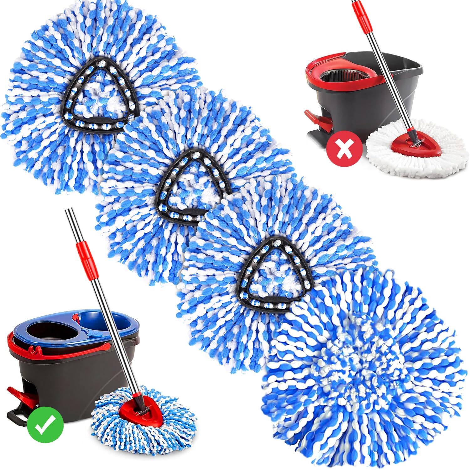 4 Pack Mop Replace Heads for O Cedar Rinse Clean 2 Tank System