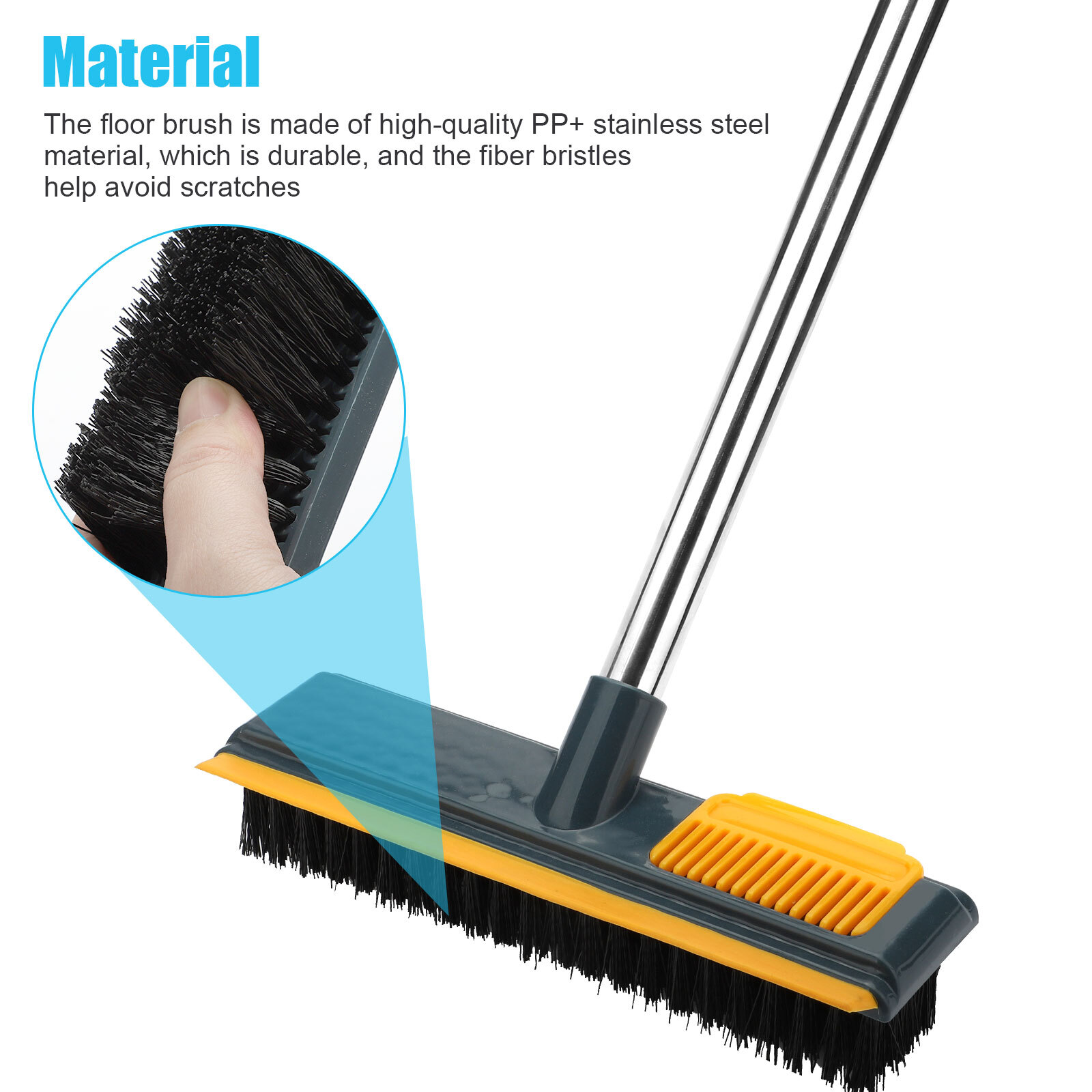 Floor Scrub Brush 2 in 1 Cleaning Scraper & Push Broom Stiff Bristle Long Handle