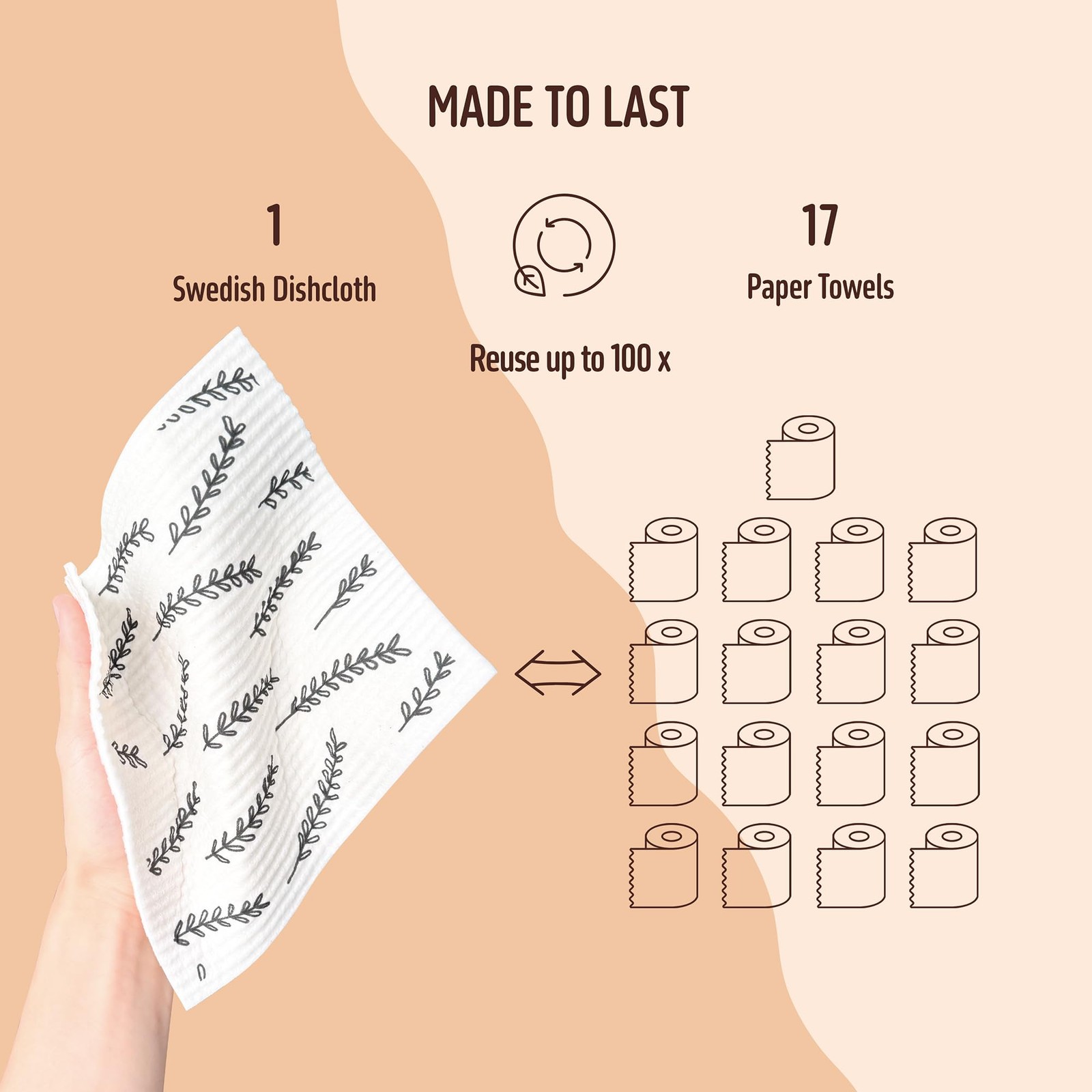 Augine Swedish Dishcloths for 5 Count (Pack of 1), 5 Count- Black and White