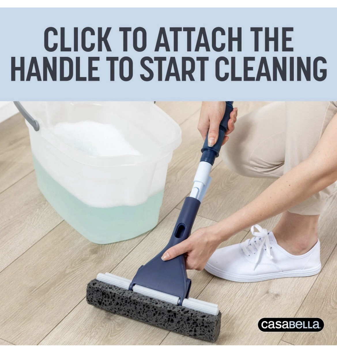 Casabella Easy-Pull Roller Mop, Absorbent Sponge Head, Wringing, Hang Hook