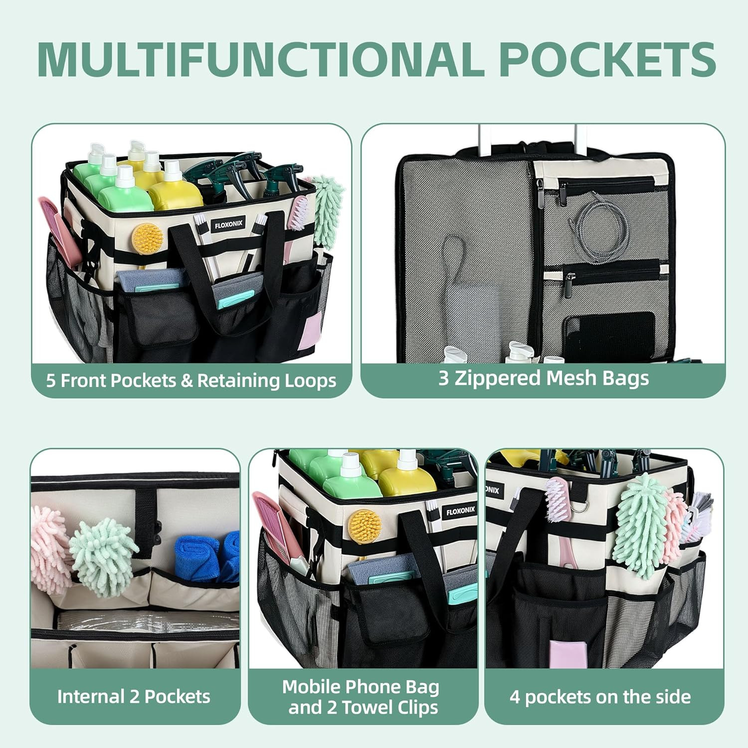 Large Rolling Cleaning Caddy Bag with Wheels, with Detachable Trolley, Cleaning