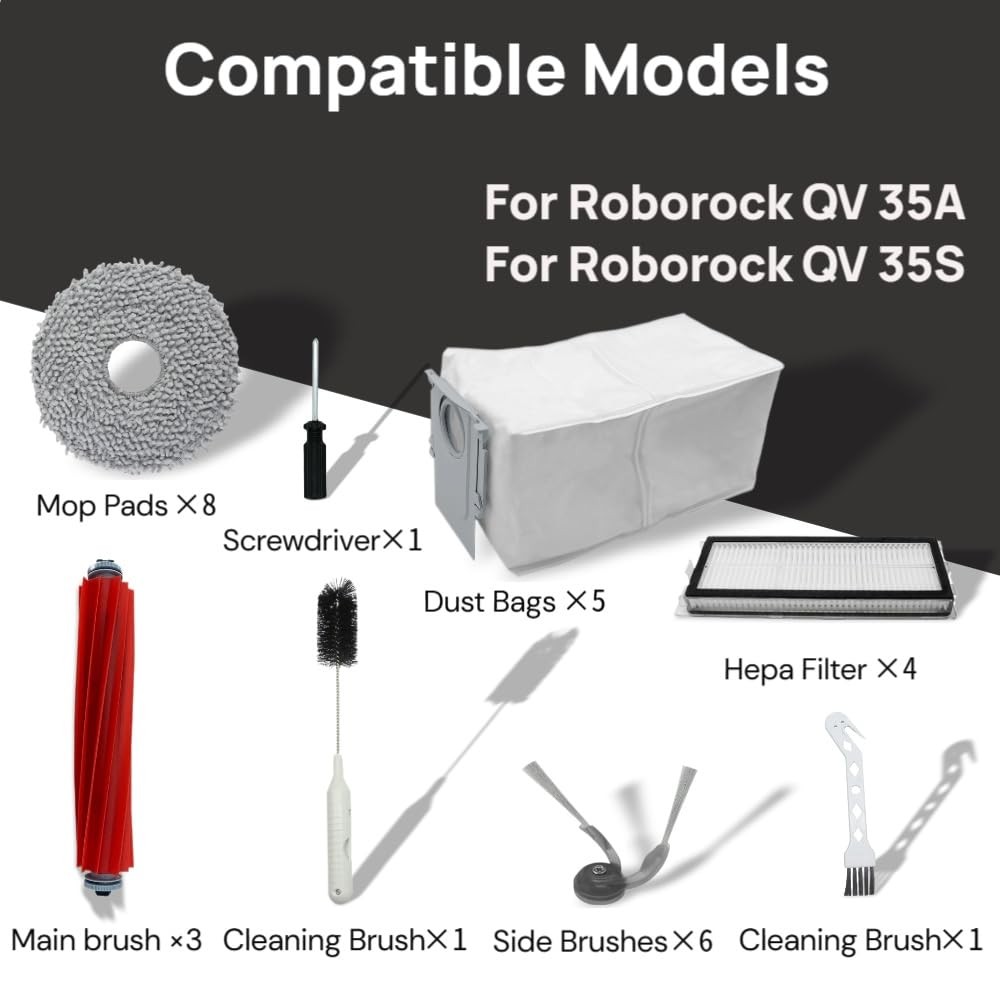 （29 Pcs） Kit with Roborock QV 35A/QV 35S Robot Vacuum, 3 Main Brush, 6 Side B…