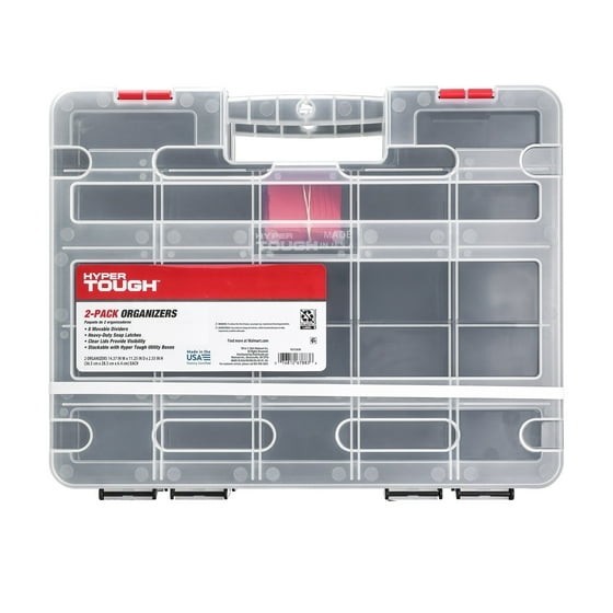 Hyper Tough 2-Pack Organizer, Stackable Plastic with 8 Movable Dividers