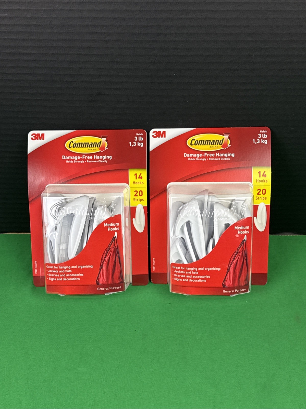 2 Pack Command Medium Hooks Holds 3 lbs – 14 Hooks 20 Strips EACH