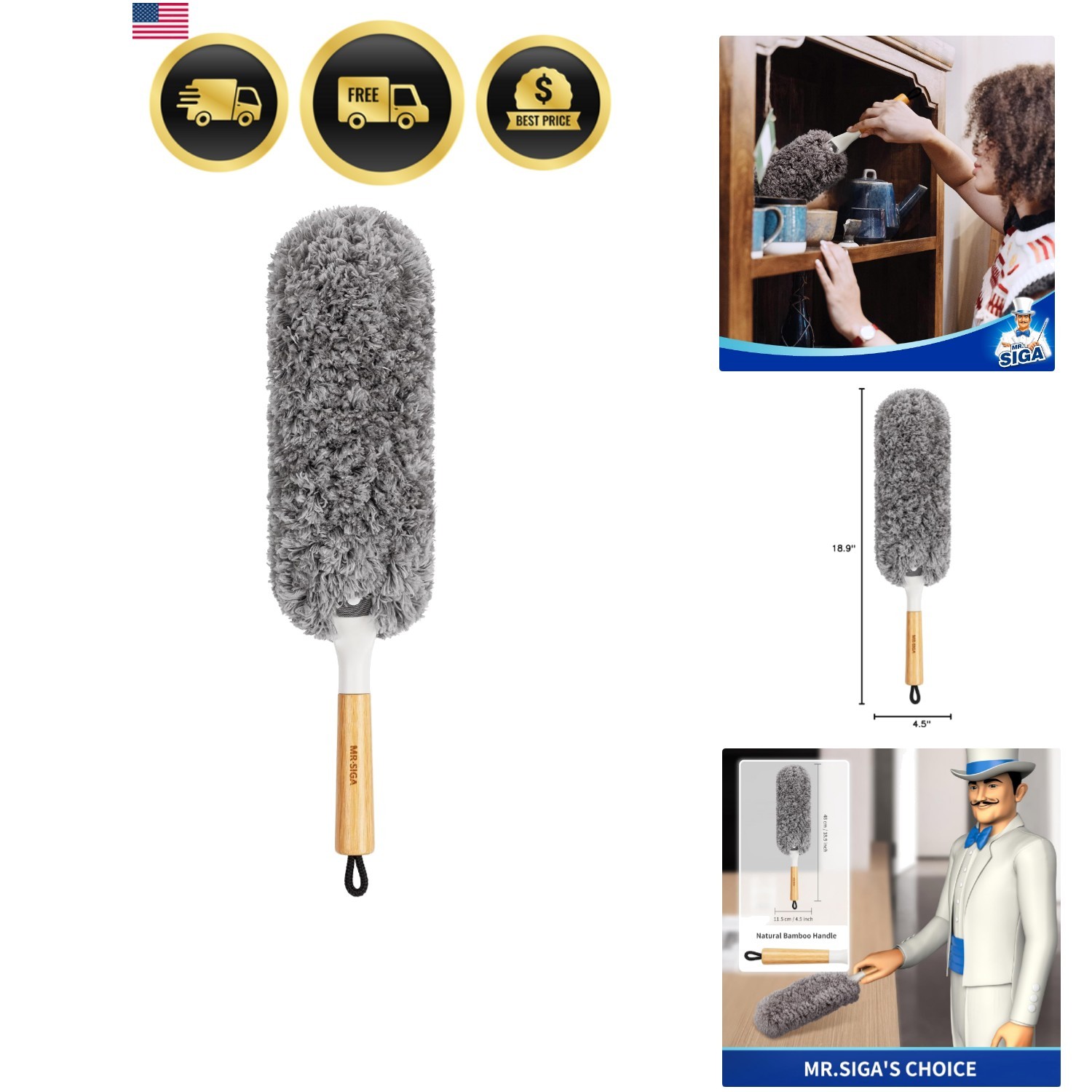 Lint Free Microfiber Duster, Washable and Reusable Duster with Bamboo Handle …