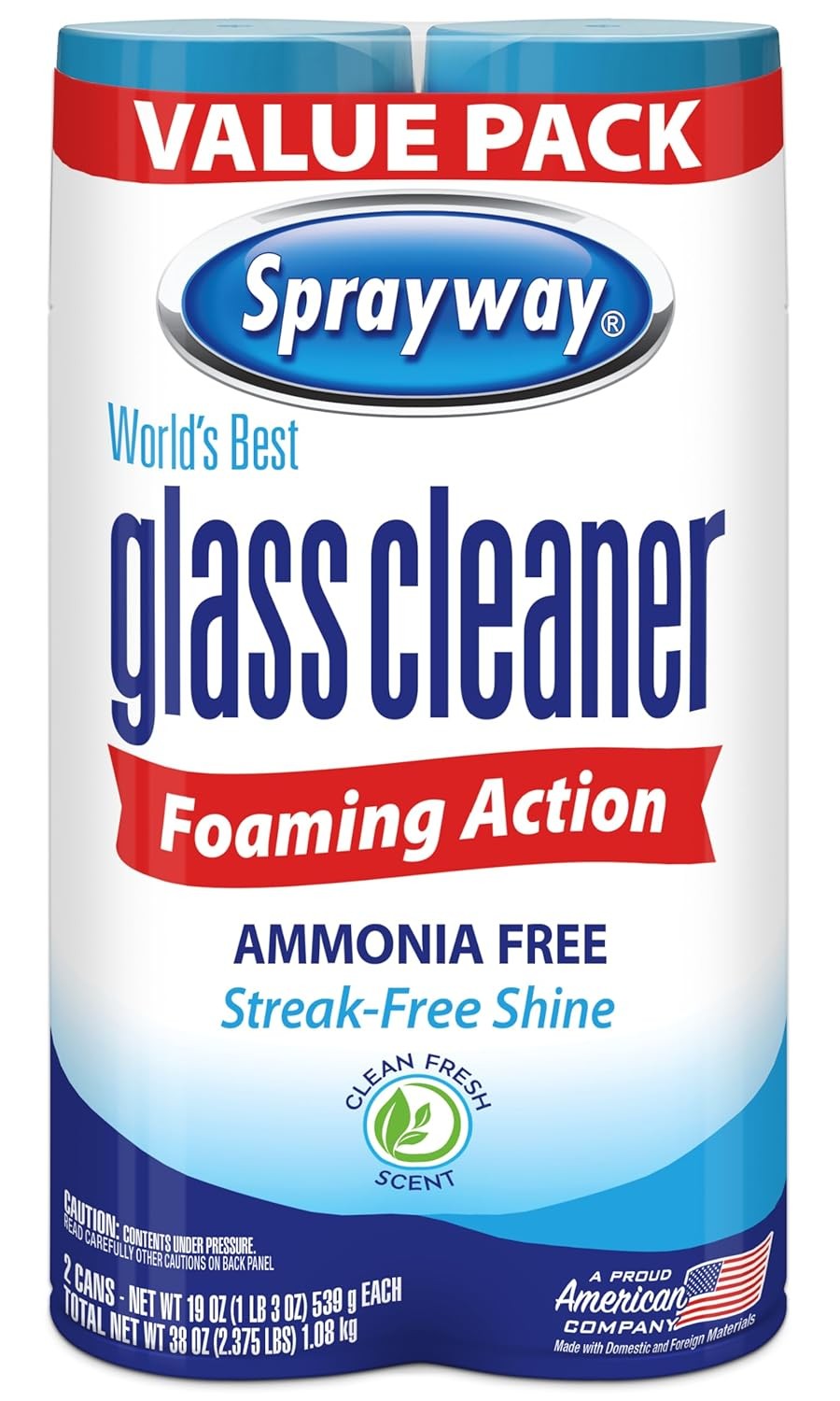 Sprayway Glass Cleaner Foaming Aerosol Spray 19oz Pack of 2 Ammonia-Free