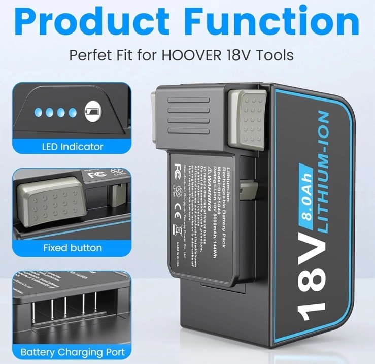 8.0Ah Replacement Battery for Hoover ONEPWR Compatible with BH25040 BH15030