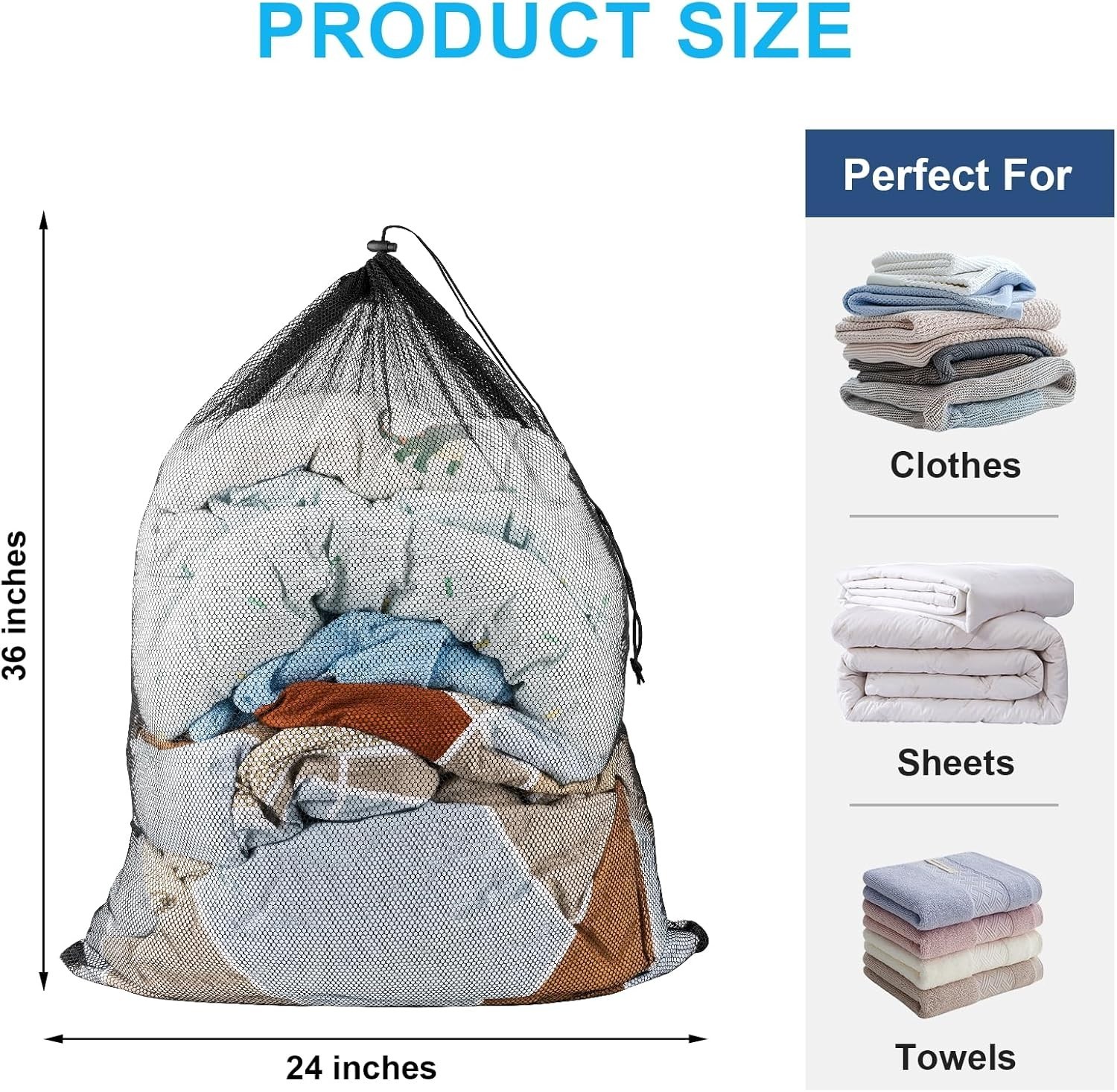 2 Pack Large Mesh Laundry Bags, 24 x 36 Heavy Duty Strong Drawstring Dirty Cl