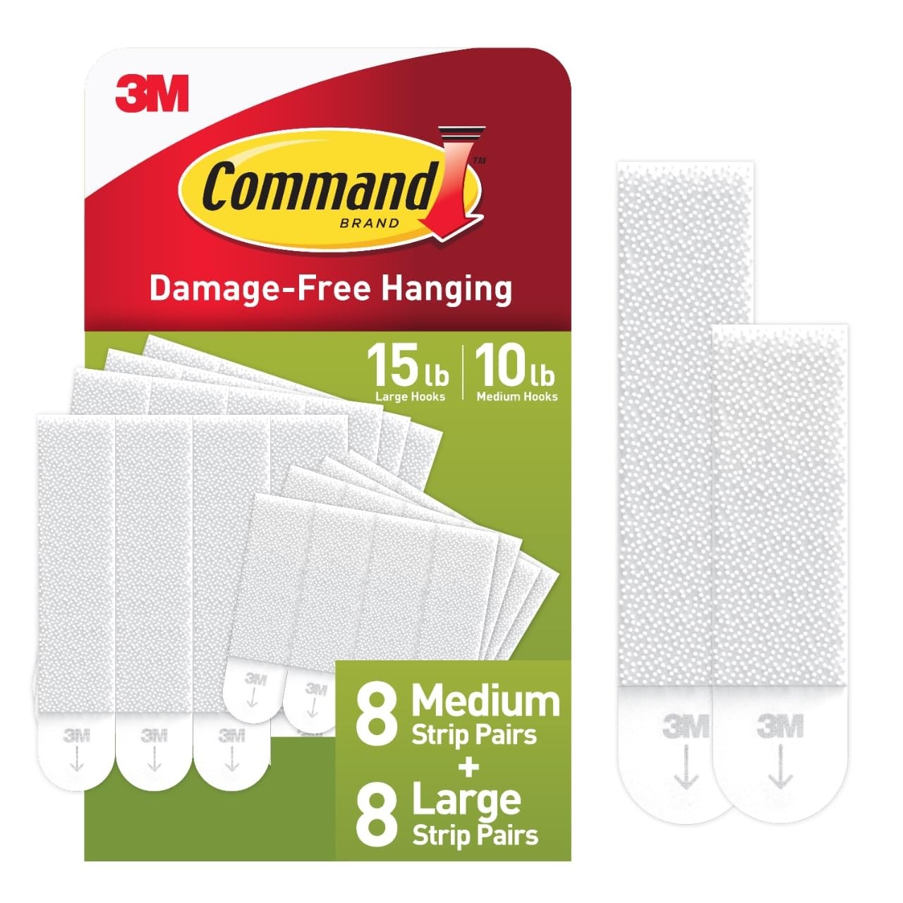 15 lb & 10 lb Large and Medium Picture Hanging Strips 16 Assorted Pairs (32 S…