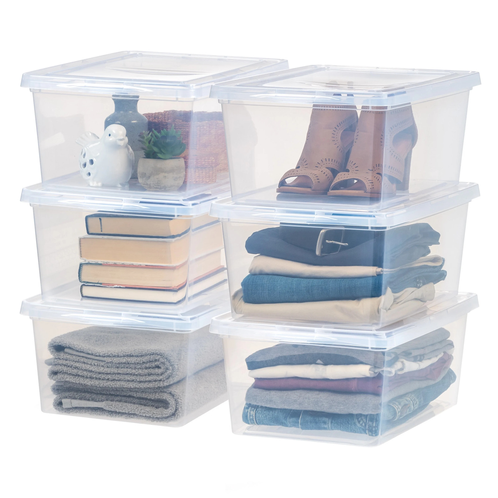 Mainstays 17Qt Stackable Storage Box Set of 6 Clear Plastic