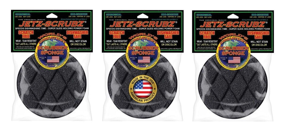 Jetz-Scrubz Original Magic Kitchen Scrubber Sponges Round J22, Pack of 3