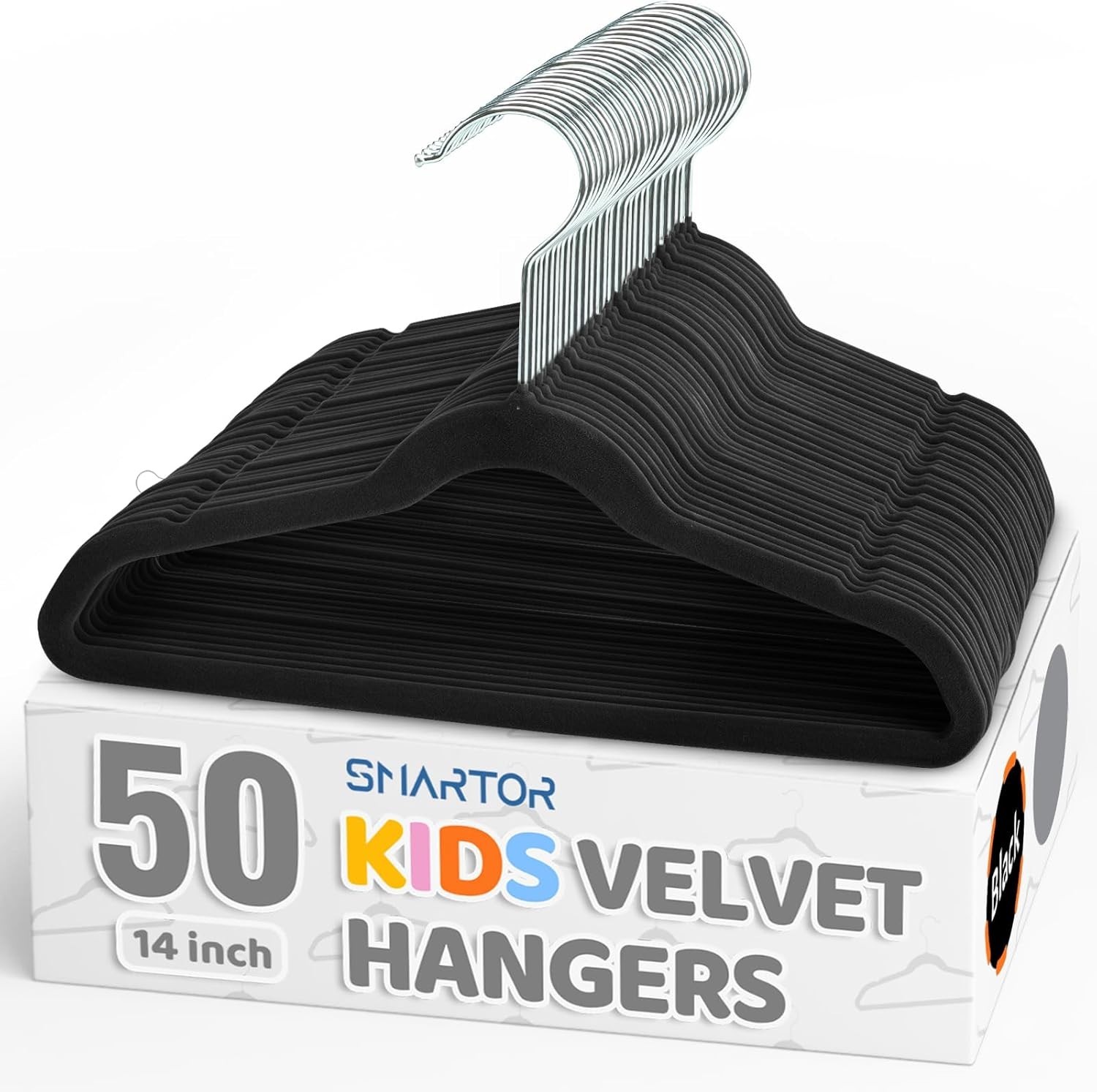 Premium 14 Inch Kids Hangers 50 Pack, Black Baby Velvet Hanger, Non Slip, Space