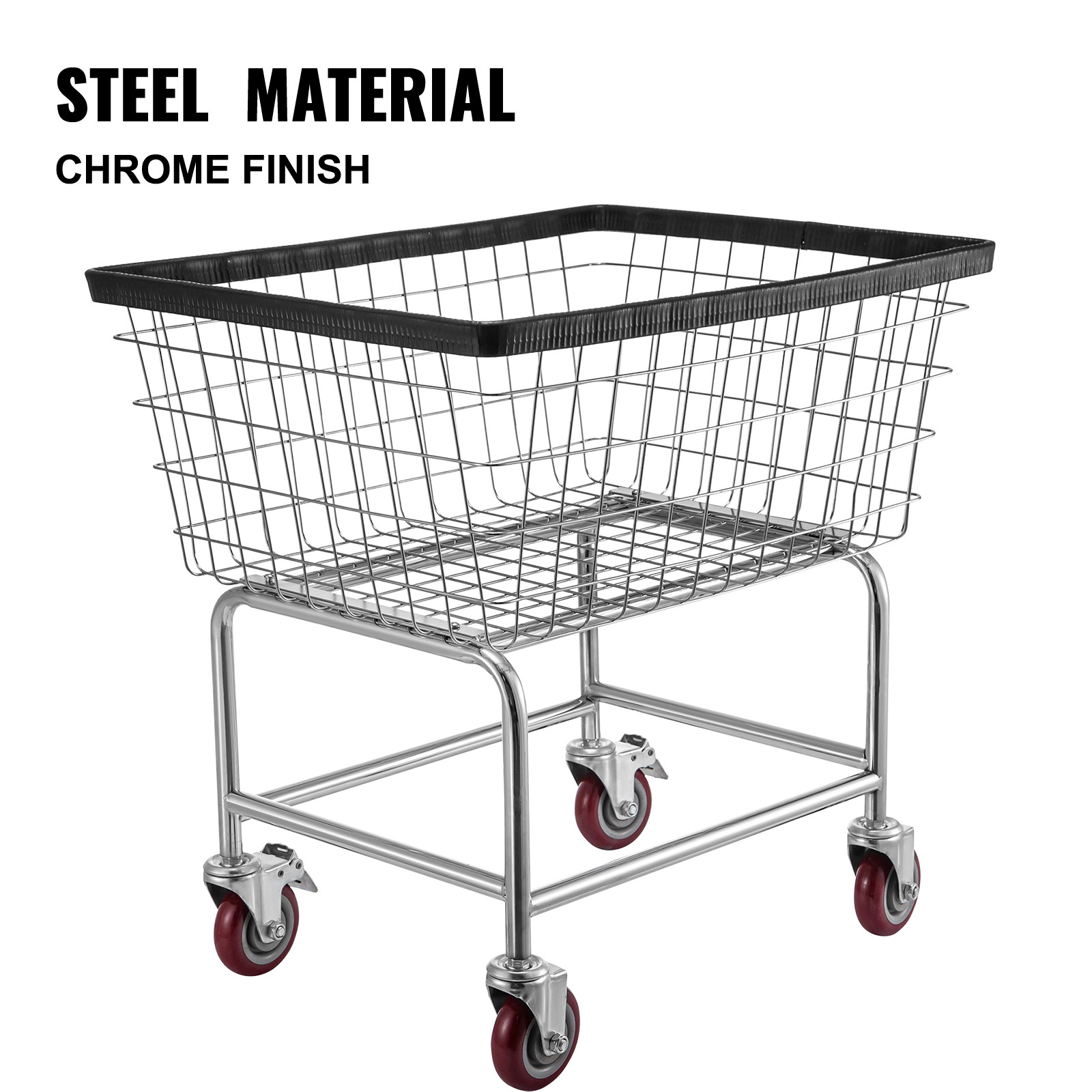 VEVOR Wire Laundry Cart Wire Laundry Basket 2.5 Bushel Heavy Duty w/ 4” Wheels