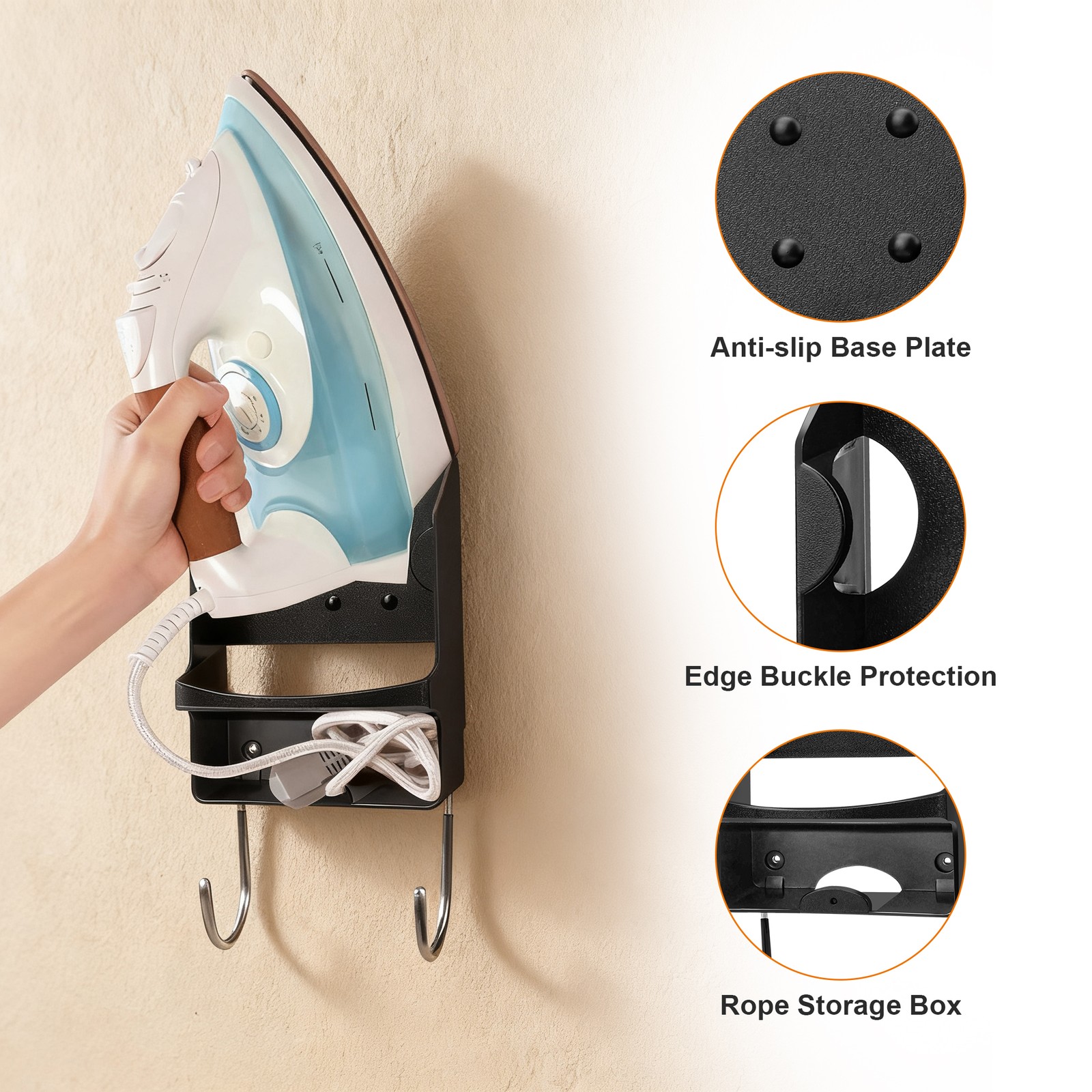 Iron Holder Hanger Wall Mounted Ironing Board Storage Rack for Home Laundry Room