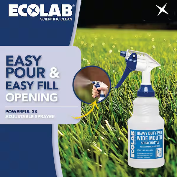 32 Oz. Heavy-Duty Pro Wide Mouth Bleach Resistant Spray Bottle