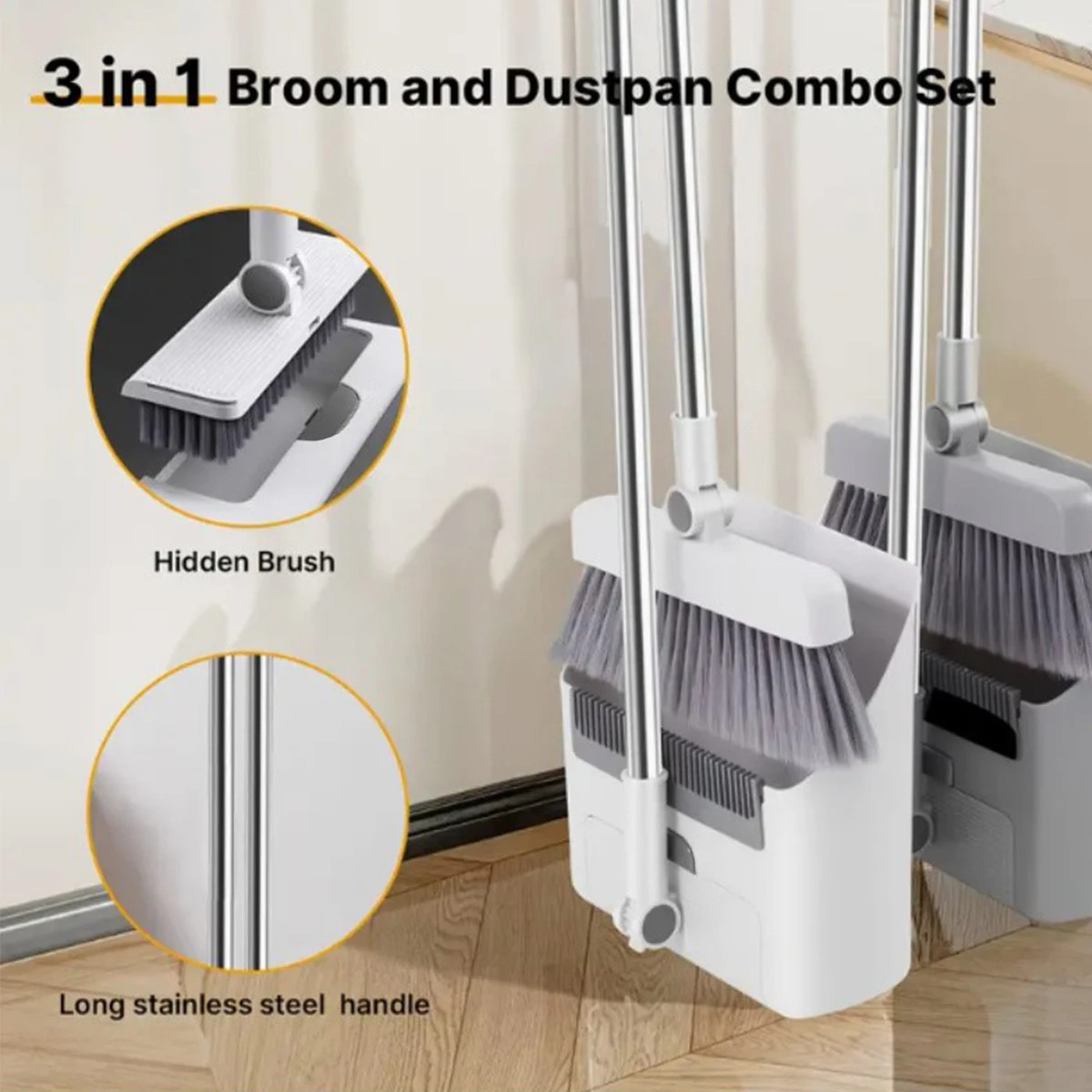 3in 1 Broom and Dustpan Set Floor Brush Long-handled Broom And Dustpan For Home
