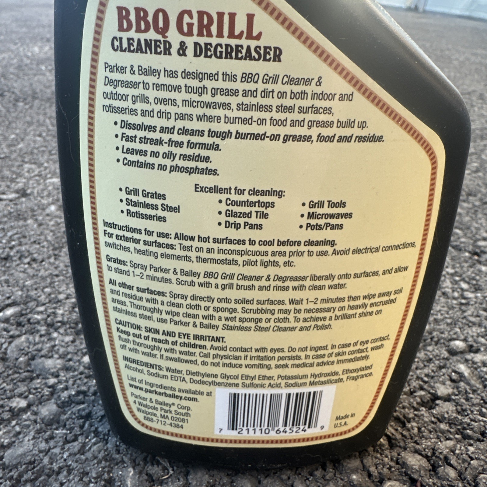 PARKER & BAILEY ~ BBQ GRILL OVEN Streak-Free CLEANER & DEGREASER No Oily Residue