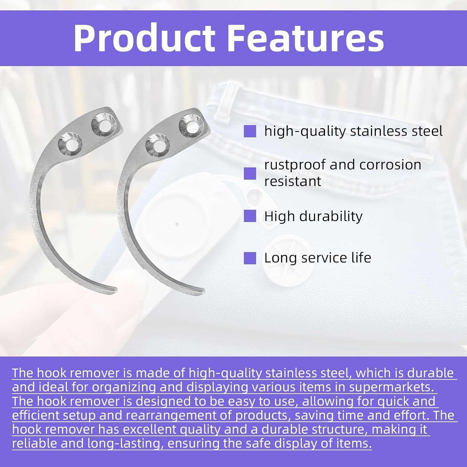 6Pcs Stainless Steel Hooks, Metal Tags Removal Tool for Supermarket Accessories