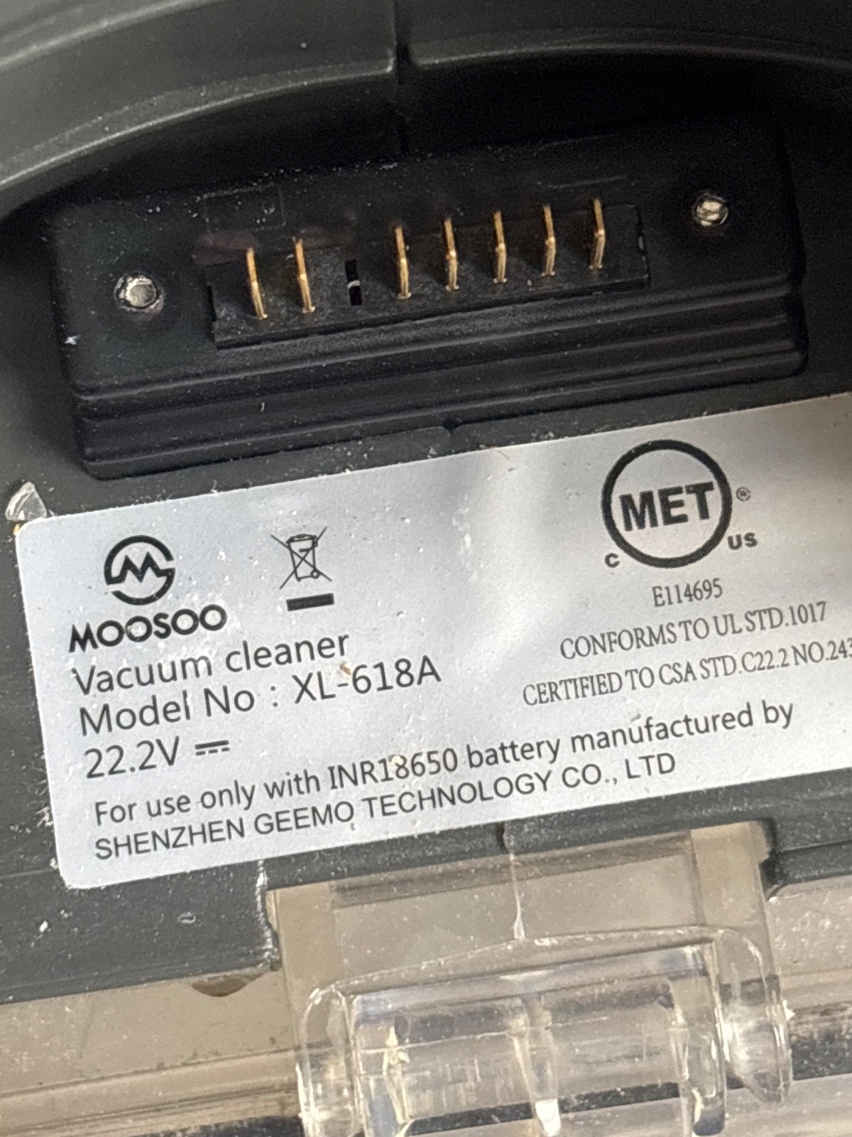 Original MOOSOO Stick Vacuum 22V 3.5Ah BATTERY XL-618A XL-618
