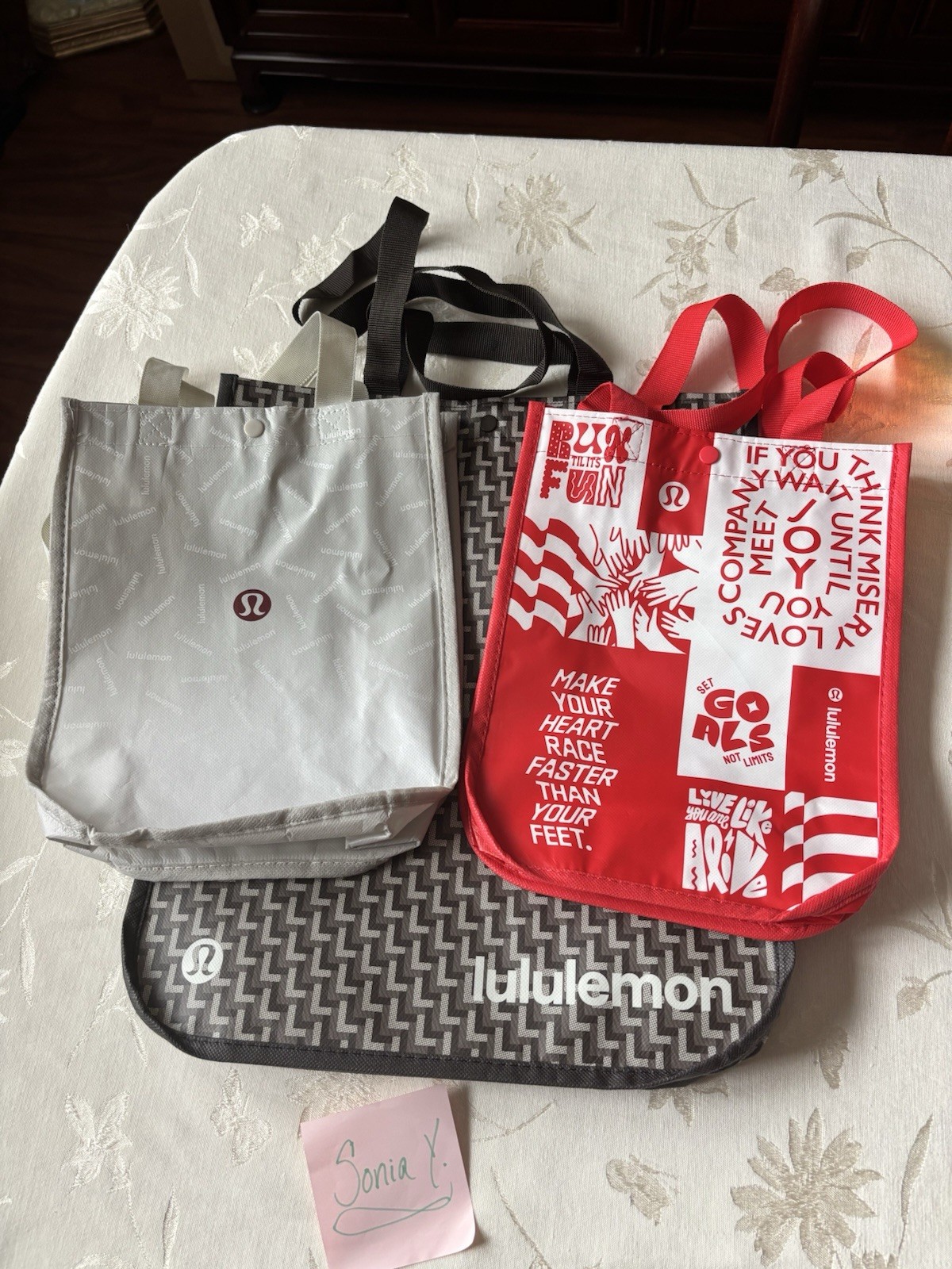 Lululemon Reusable Shopping Tote Bags Large Logo Small Red Grey Lot of Three