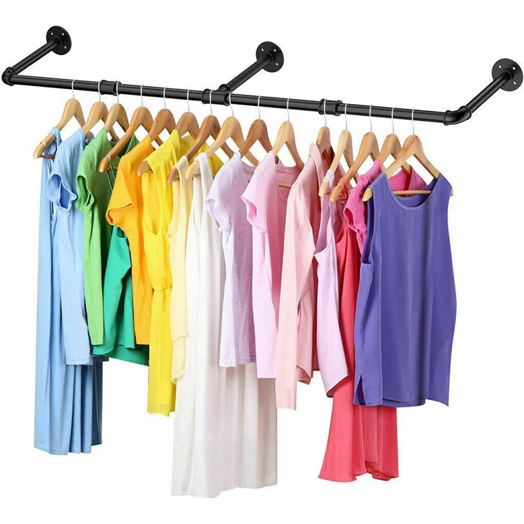 Long Clothes Rack 71″Pipe Wall Mounted Garment Rack Hanging Rod Clothing Storage