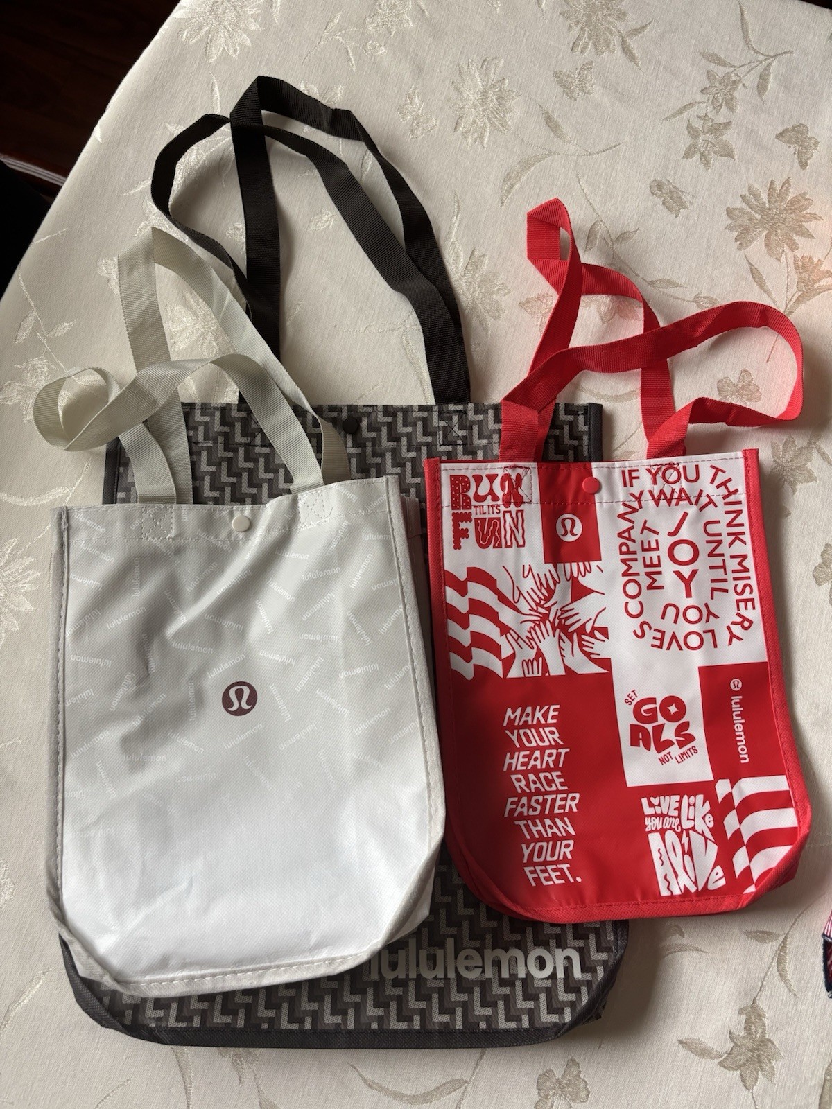 Lululemon Reusable Shopping Tote Bags Large Logo Small Red Grey Lot of Three